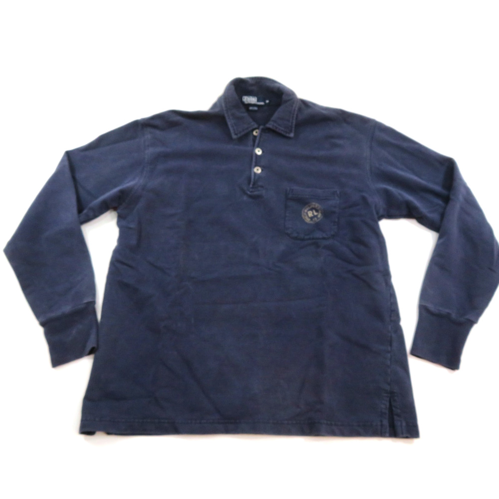 POLO Ralph Lauren Shirt RL 67 Collared Pocket Long Sleeve Blue Sz M Henley